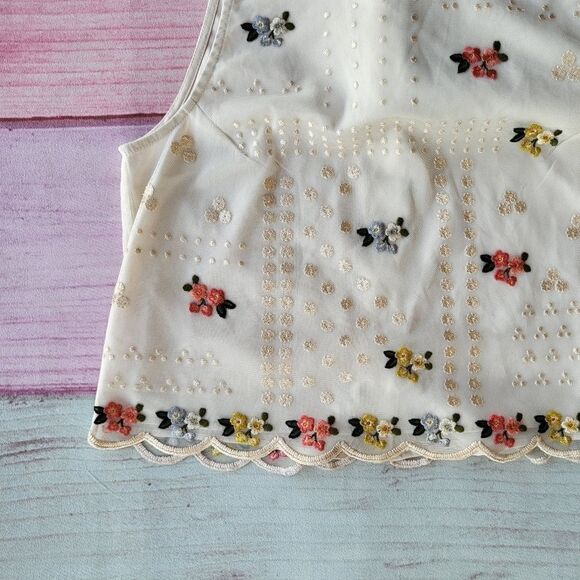 NWT Anthro Sahil Kochhar Whote Dylan Embroidered Button Back Mesh Tank Top XS - Picture 6 of 10